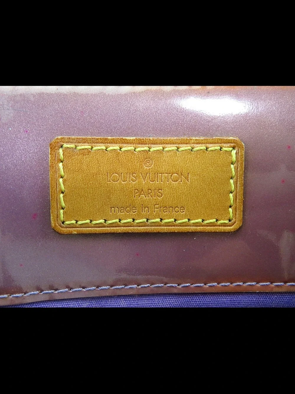 Louis Vuitton Glossy Plum Vernis Tote with Tan Handles